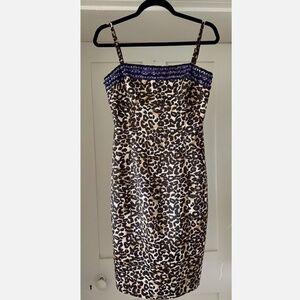 Karen Millen Leopard Print Pencil Dress With Purple Bead/Jewel Detail Size UK 10